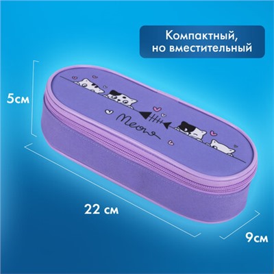 Пенал-футляр BRAUBERG, 1 отделение, органайзер, полиэстер, 22x9х5 см, "Meow", 272312
