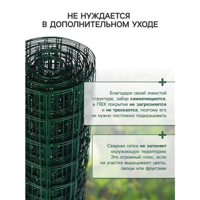 Сетка сварная с ПВХ покрытием 0,5 х 10 м, ячейка 50 х 50 мм, d=1 мм, металл, "Greengo"