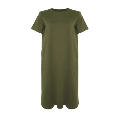 Khaki Midi 100 %хлопковое вязание футболка TBBSS24AH00067