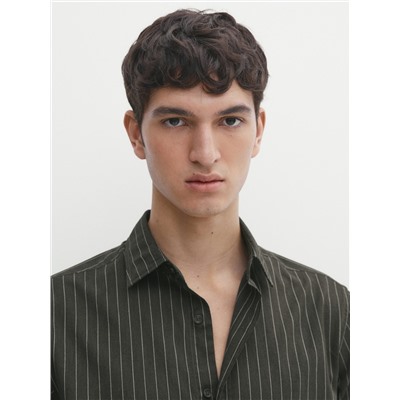 Camisa rayas sarga algodón slim fit