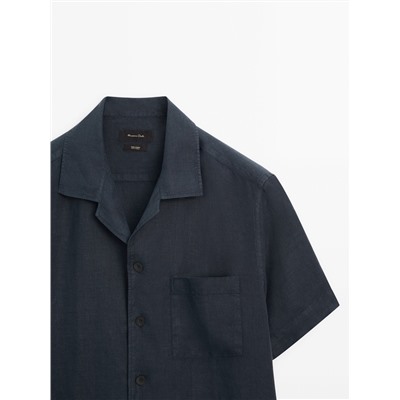 Camisa lino manga corta bolsillos