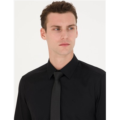 Black Slim Fit Basic рубашка с длинным рукавом