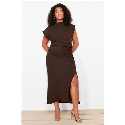 Brown Shirring Detred Midi вязание TBBSS24AH00080