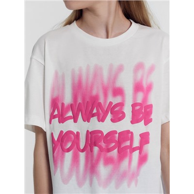 Футболка для девочек белая с надписью "Always be yourself"