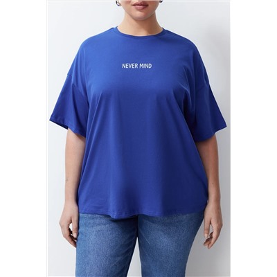 Saks Slogan Printed Overiz 100 %хлопковая вязание футболка с большим размером TBBSS24BF00018