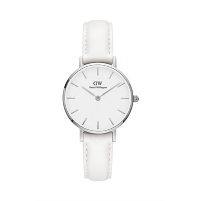 Reloj de cuarzo de piel Petite Bondi - Blanco y plateado