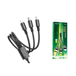 Кабель USB BOROFONE BX72 3 в 1 для iPhone/Micro/Type C (черный) 1m