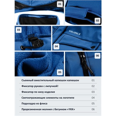 Ветровка спортивная женская с капюшоном softshell синего цвета 9566S
