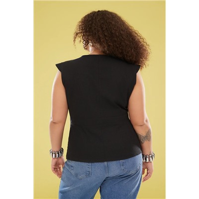 Black Flamm Cotton Cotton Woven Блузя Большой размер TBBSS25AF00021