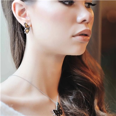 Серебряные серьги с янтарём E9151RO