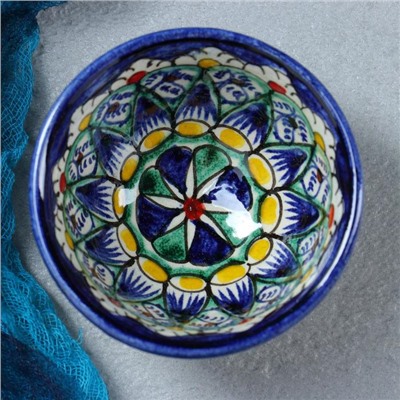 Пиала Риштанская керамика "Цветы", 8,5 см, малая коньячная, микс