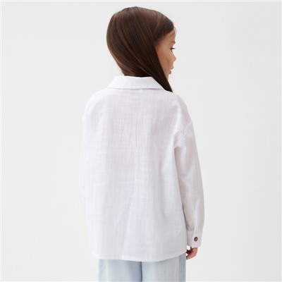 Рубашка для девочки KAFTAN Linen, размер 32 (110-116 см), белая