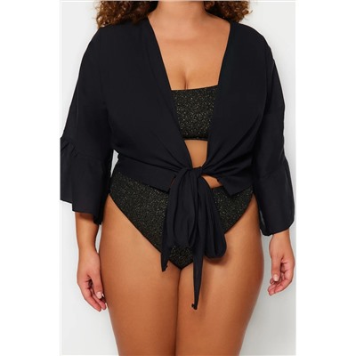 Black Cruve Yaka Arm Ruffled Skining Детальная пляжная одежда Большой размер блузки TBBSS23AH00113