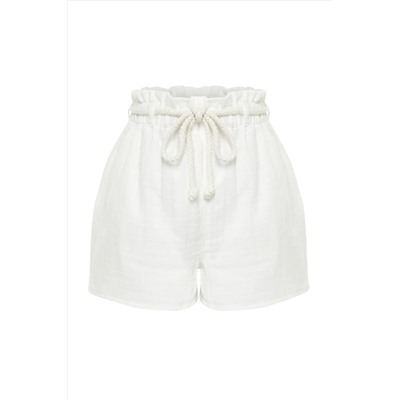 White Belt Woven Müslin Beach Shorts & Bermuda TBESS24SR00008