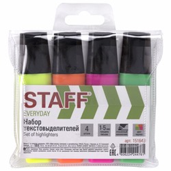 Набор текстовыделителей STAFF "EVERYDAY" HL-638, 4 шт., АССОРТИ, линия 1-5 мм, 151643