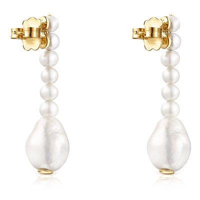Pendientes Gloss - plata bañada en oro 18 kt - perla cultivada de agua dulce