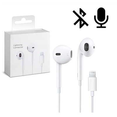 Наушники с микрофоном для iPhone с Lightning Orig с лого без Bluetooth (белый)