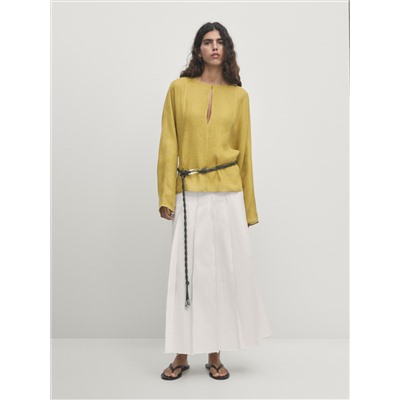 Blusa escote pico 100% lino
