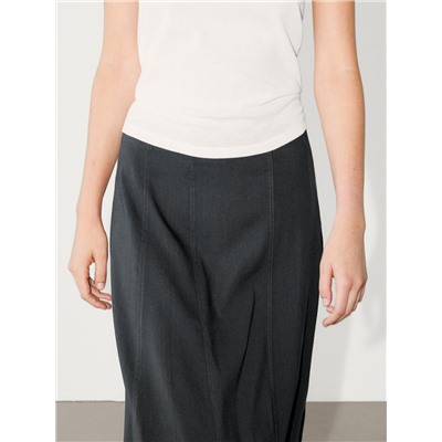 Long flared skirt with topstitching detail