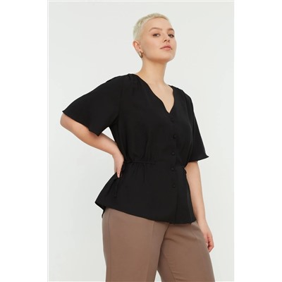 Черная плетеная v -neckline blouse tbbss22bz0753