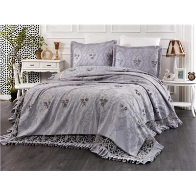 Комплект EVELINA (Покрывало+постельное белье+парфюм) евро 7 предметов BATIKY 817 серый (Акция)