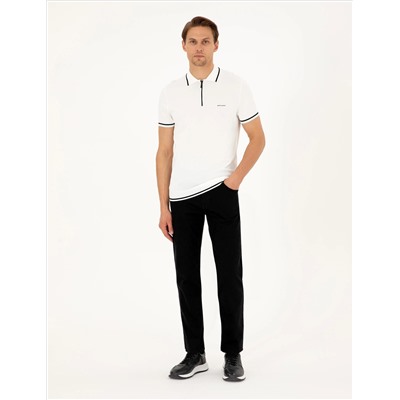 Ekru Slim Fit Fit, на молнии, поло, шерсть yaka смешанный трикотаж T -For