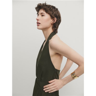 Vestido midi halter popelín