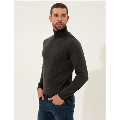Серый меландж Slim Fit Fisherman воротник базовый трикотажный свитер