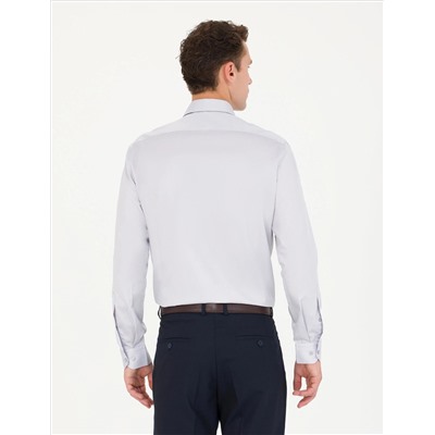 Серый Slim Fit Basic рубашка с длинным рукавом