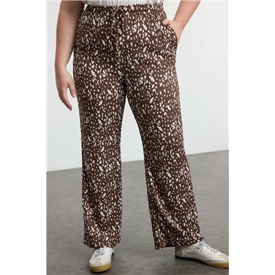 Brown Patchered Bedting Широкая нога Bürümcük вязание брюки большого размера tbbaw25ar00017