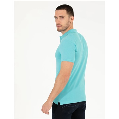 Blue Slim Fit Polo Yaka Basic T -Fork