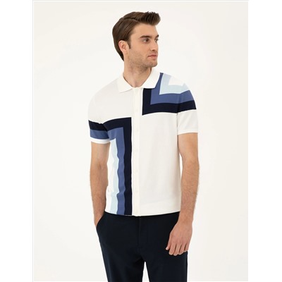Кнопка Ecru Slim Fit с Polo Yaka Knitwear T -Fork