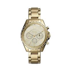 Reloj de cuarzo de acero - Cronógrafo - Dorado y beige