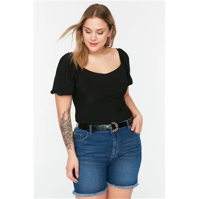 Black Heart Collar Balloon Blouse TBBSS22BZ00004