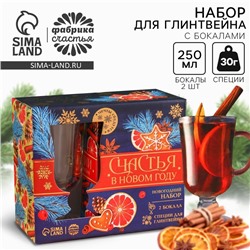 Набор для приготовления глинтвейна «Новый год: Счастья»: специи, 30 г., бокалы 2 шт. х 250 мл.