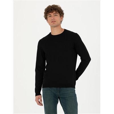 Black Slim Fit Bicycle Neck Sheam Смешанный базовый вязаный свитер