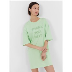 Туника домашняя женская салатовая с принтом "Thank you, next"