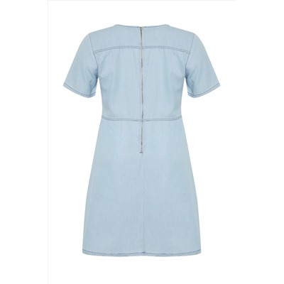 Голубое v -neck mini denim denim tbbss24ah00157