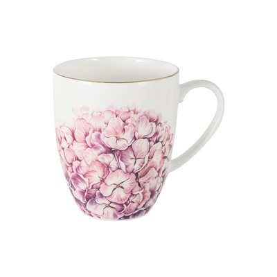 Кружка, 400 мл, фарфор F, белая, с золотистым кантом, Гортензия, Flowers, 59330