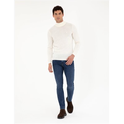 Ecru Slim Fit Half Fisherman Neck Sheam Смешанный базовый вязаный свитер