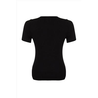Black Slim Fit Chit-Out Deplaed Wick 100 %хлопковое вязание футболка с большим размером TBBSS24BF00006