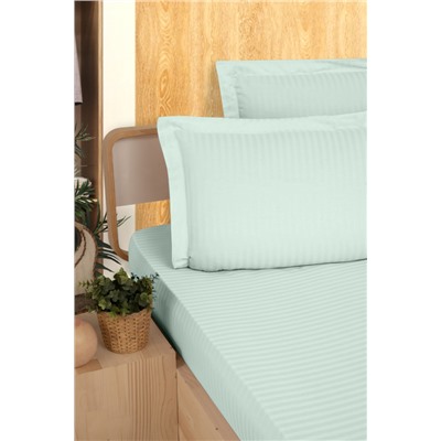 Простынь Карвен Stripe Satin на резинке+наволочка 100*200 +33см/ 50*70(1)+5см сатин mint/ментоловый (Акция)