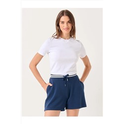 Темно-синие шорты с высокой талией и поясом 23SS020005