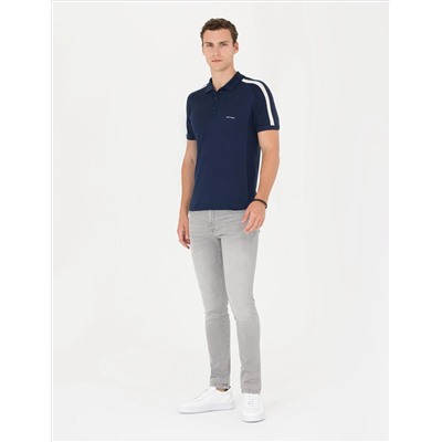 Яготая синяя кнопка подгонки с Polo Yaka Knitwear T -Fork