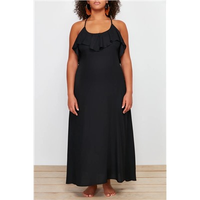 Black Maxi Boy воротник маховик Большой размер пляжный платье TBBSS24AH00133