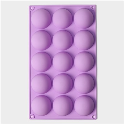 Форма для выпечки Доляна «Фигуры. Полусфера», силикон, 28×16.5×2.3 см, 15 ячеек, сиреневая
