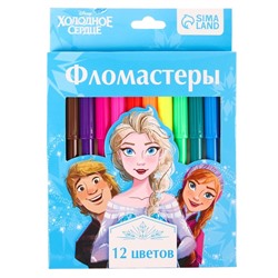 Фломастеры 12 цветов, в картонной коробке, «Холодное сердце»