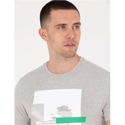 Светло -серый меландж Slim Fit Print Print Cycling Bike T -For