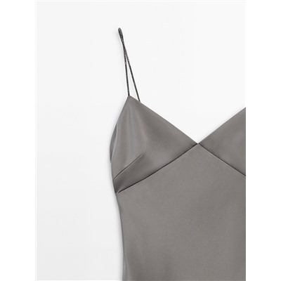 Vestido satinado tirantes brillos -Studio