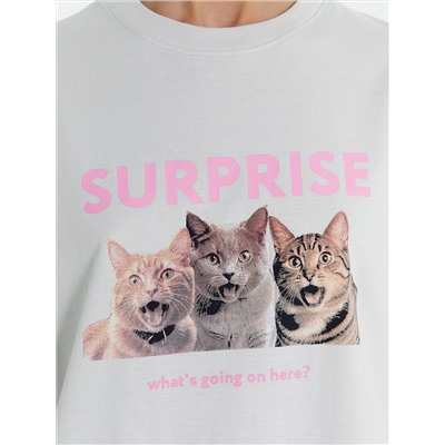 Футболка женская серая с принтом "Surprise what's going on here"
